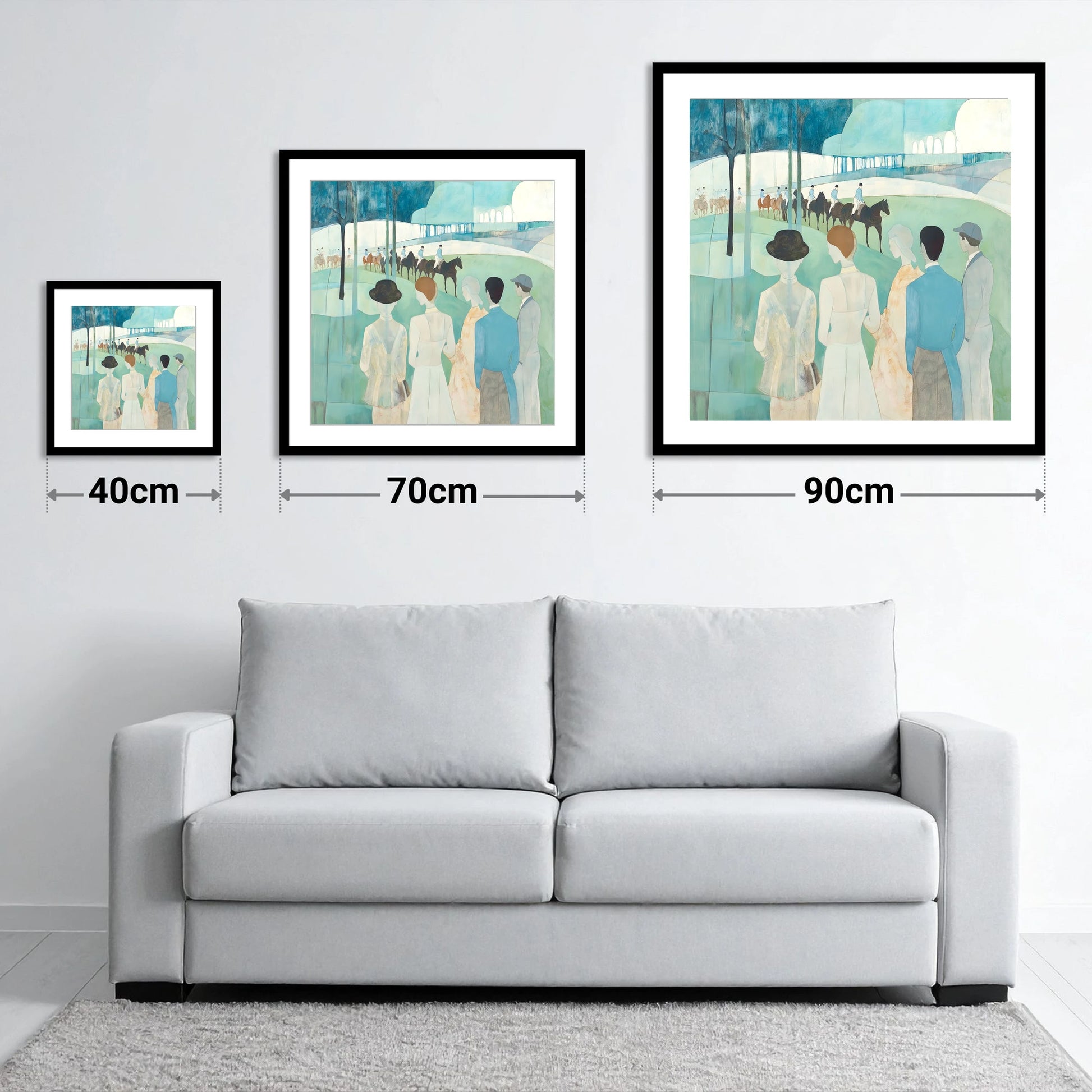 Before the Off - size guide showing 40cm, 70cm and 90cm art prints