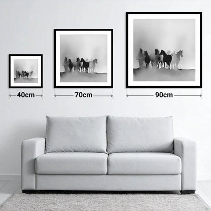 Ethereal Herd Silhouettes - size guide showing 40cm, 70cm and 90cm art prints