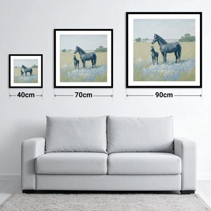 Slate Grey Summer Pasture - size guide showing 40cm, 70cm and 90cm art prints