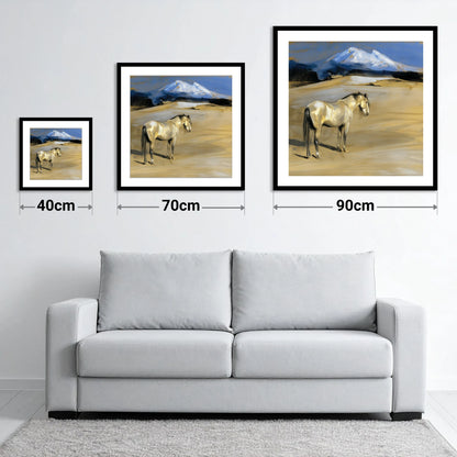 Mountain Sentinel - size guide showing 40cm, 70cm and 90cm art prints