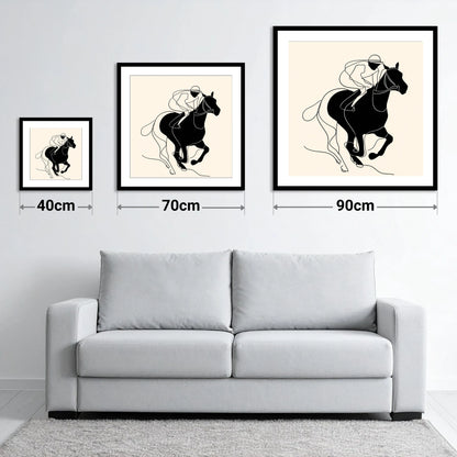The Final Furlong - size guide showing 40cm, 70cm and 90cm art prints