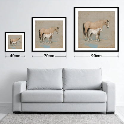 A Quiet Bond - size guide showing 40cm, 70cm and 90cm art prints