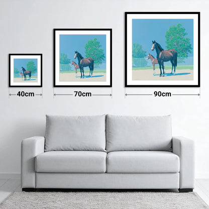 Summer Paddock Serenity - size guide showing 40cm, 70cm and 90cm art prints