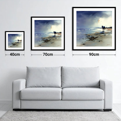 The Solitary Shoreline - size guide showing 40cm, 70cm and 90cm art prints