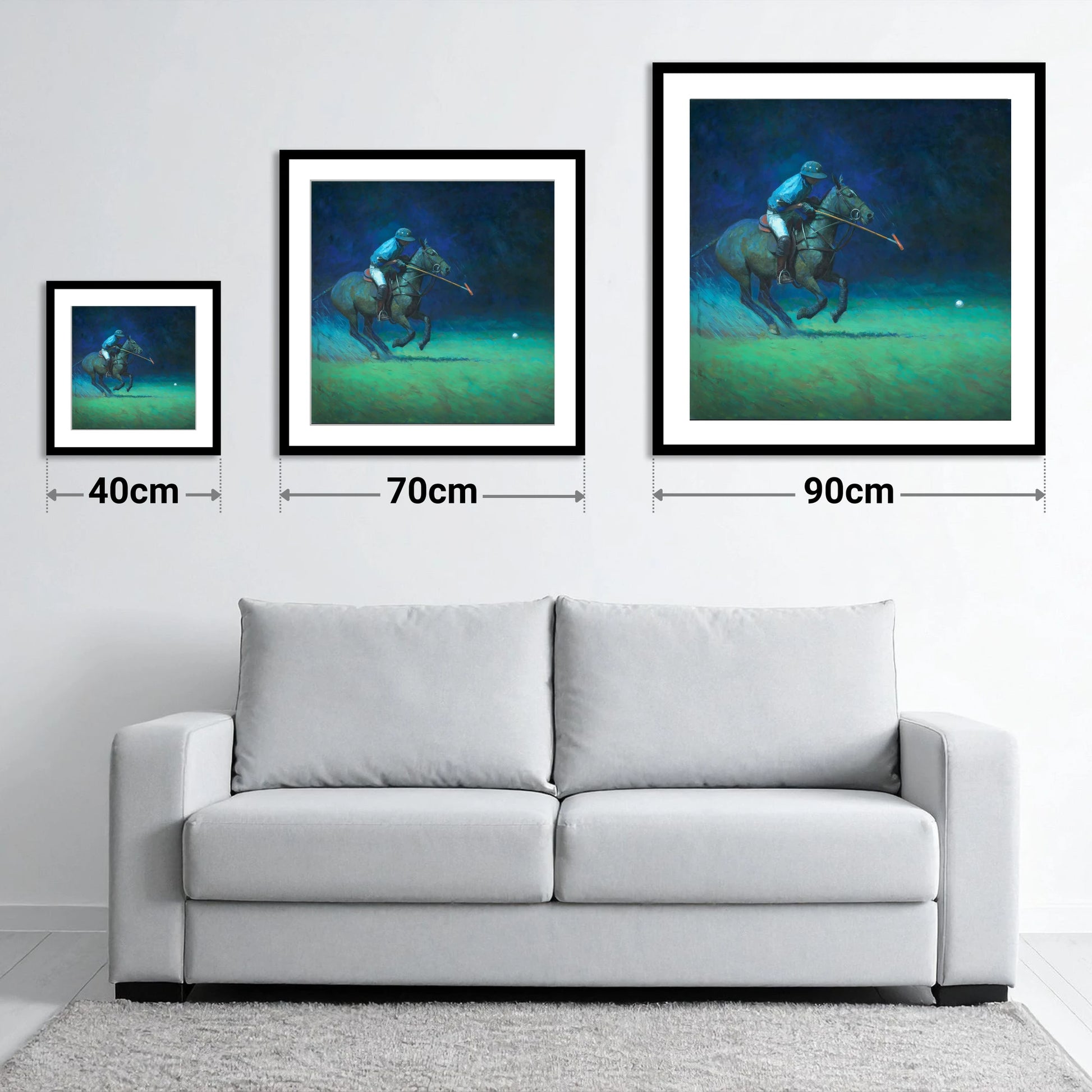 Midnight Chukka - size guide showing 40cm, 70cm and 90cm art prints