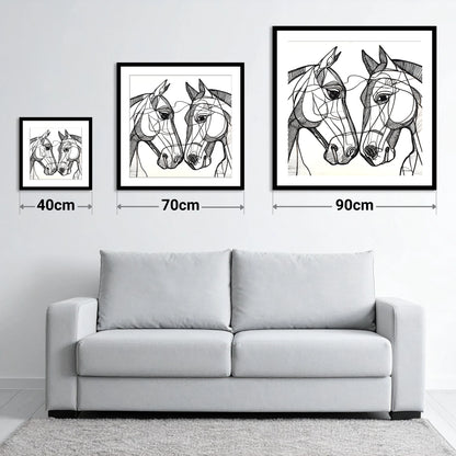 Structural Equine Bond - size guide showing 40cm, 70cm and 90cm art prints