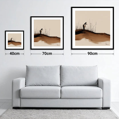 Solitude on the Ridge - size guide showing 40cm, 70cm and 90cm art prints