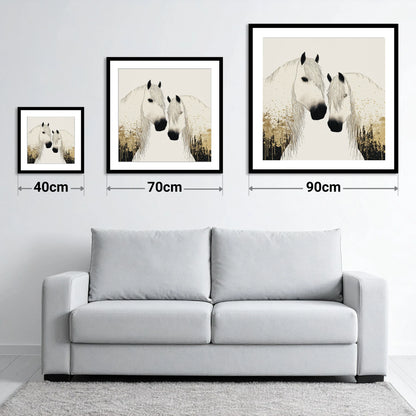 Gilded Companions - size guide showing 40cm, 70cm and 90cm art prints