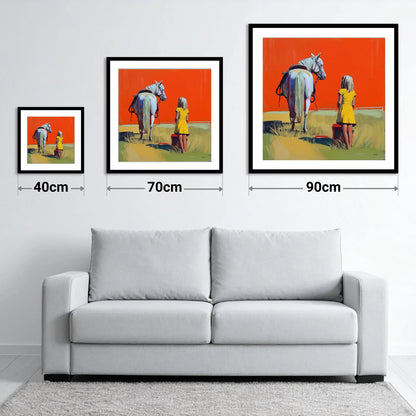 The Yellow Dress - size guide showing 40cm, 70cm and 90cm art prints