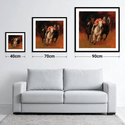 Breaking from the Pack - size guide showing 40cm, 70cm and 90cm art prints