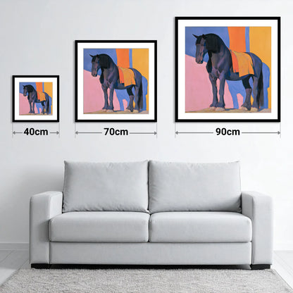 Heavy Horse Colour Block Portrait - size guide showing 40cm, 70cm and 90cm art prints