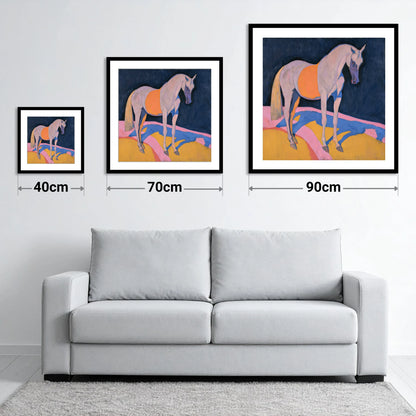 Grey Arabian In Bold Colours - size guide showing 40cm, 70cm and 90cm art prints