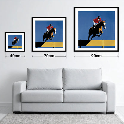 Suspended in Blue - size guide showing 40cm, 70cm and 90cm art prints
