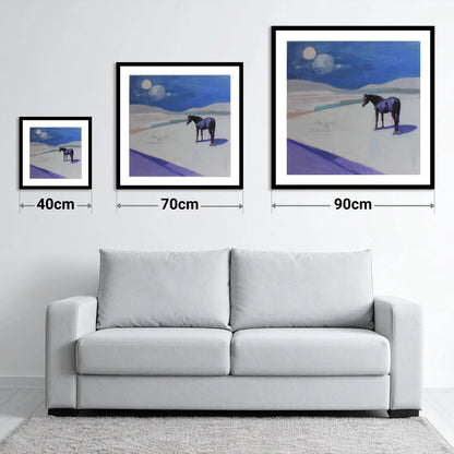 Midnight Solitude - size guide showing 40cm, 70cm and 90cm art prints