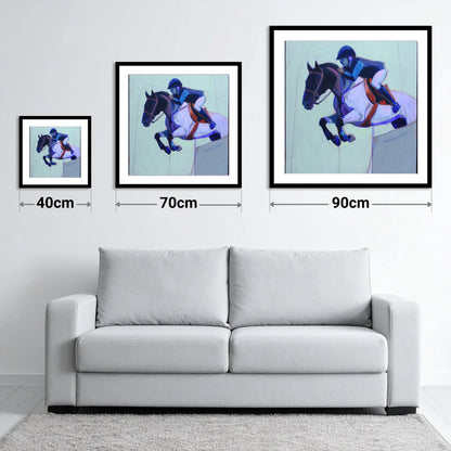 Indigo Flight - size guide showing 40cm, 70cm and 90cm art prints