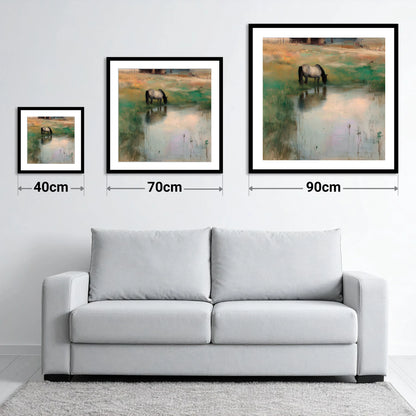 Tranquil Reflections - size guide showing 40cm, 70cm and 90cm art prints