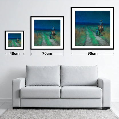 Nightfall Companions - size guide showing 40cm, 70cm and 90cm art prints