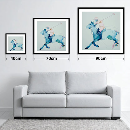 Fluid Polo Strike - size guide showing 40cm, 70cm and 90cm art prints