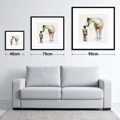 Threads of Connection - size guide showing 40cm, 70cm and 90cm art prints