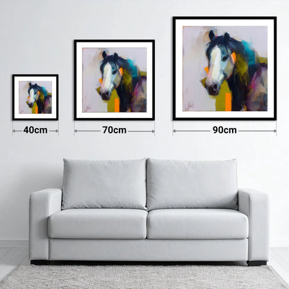 Contemporary Blaze Portrait - size guide showing 40cm, 70cm and 90cm art prints