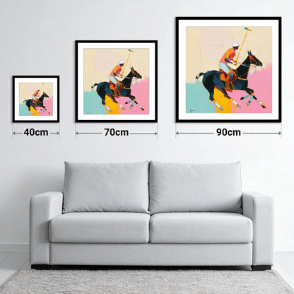 The Vibrant Chukka - size guide showing 40cm, 70cm and 90cm art prints