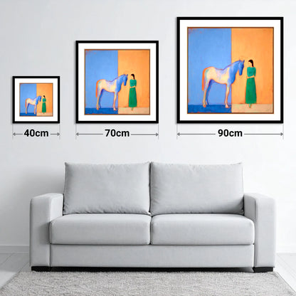 The Silent Dialogue - size guide showing 40cm, 70cm and 90cm art prints