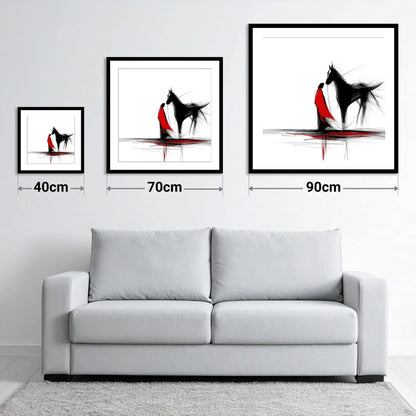 Crimson Connection - size guide showing 40cm, 70cm and 90cm art prints