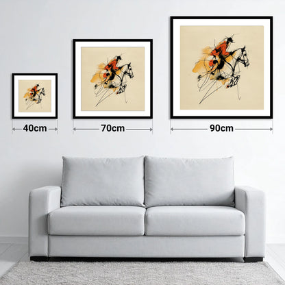 Vivid Leap - size guide showing 40cm, 70cm and 90cm art prints
