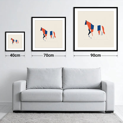 Graphic Equine Geometry - size guide showing 40cm, 70cm and 90cm art prints