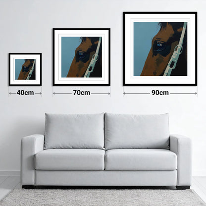 Quiet Observation - size guide showing 40cm, 70cm and 90cm art prints