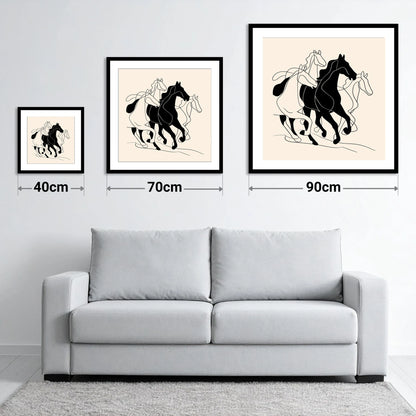 Synchronised Strides - size guide showing 40cm, 70cm and 90cm art prints