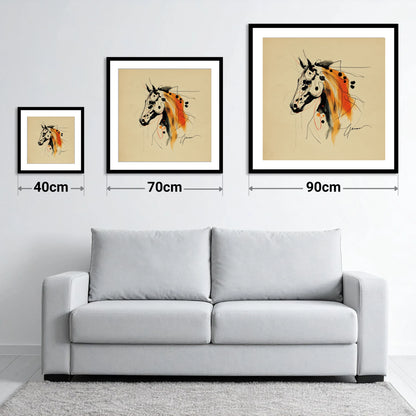 Abstract Amber Spirit - size guide showing 40cm, 70cm and 90cm art prints