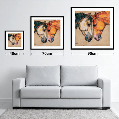 Kindred Spirits - size guide showing 40cm, 70cm and 90cm art prints