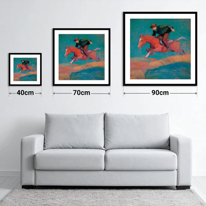 The Bold Leap - size guide showing 40cm, 70cm and 90cm art prints