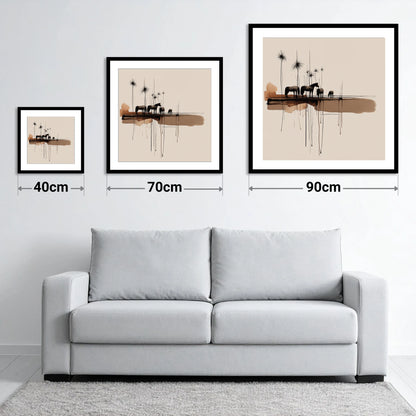 Silent Gathering at Dusk - size guide showing 40cm, 70cm and 90cm art prints