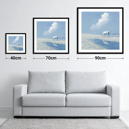 Azure Shore Solitude - size guide showing 40cm, 70cm and 90cm art prints