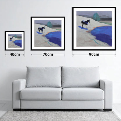 Blue Shore Solitude - size guide showing 40cm, 70cm and 90cm art prints