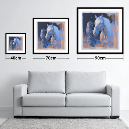 The Cobalt Bond - size guide showing 40cm, 70cm and 90cm art prints