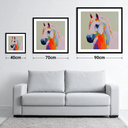 Vivid Equine Profile - size guide showing 40cm, 70cm and 90cm art prints