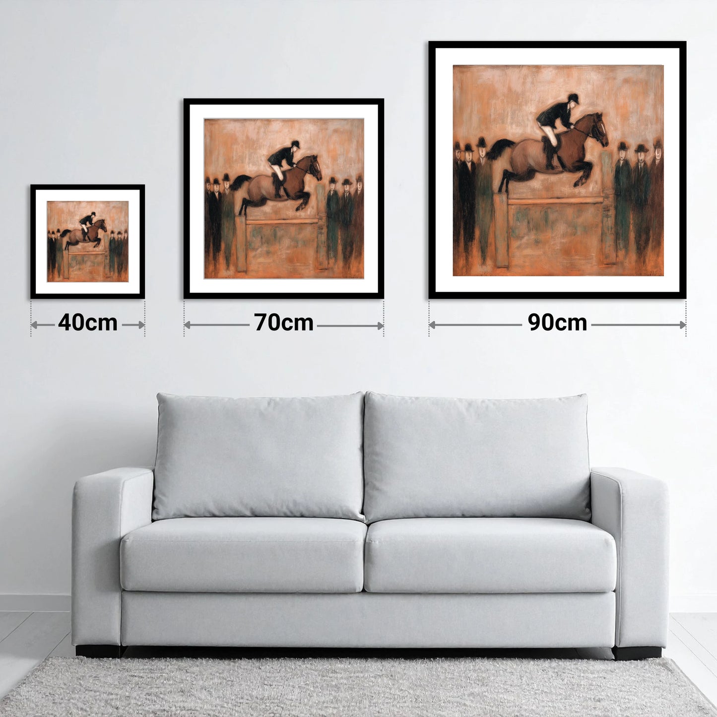 Flight Over Timber - size guide showing 40cm, 70cm and 90cm art prints