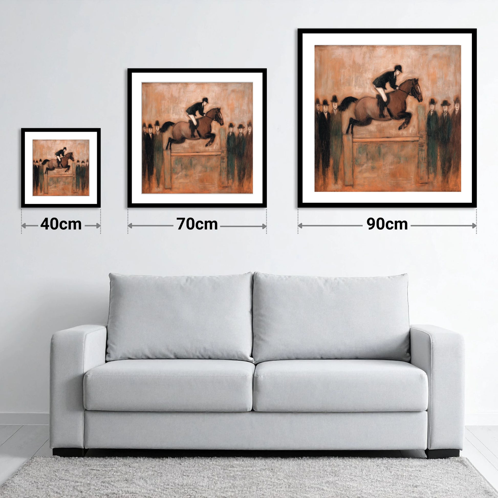 Flight Over Timber - size guide showing 40cm, 70cm and 90cm art prints