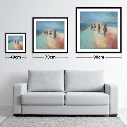 The Morning String - size guide showing 40cm, 70cm and 90cm art prints