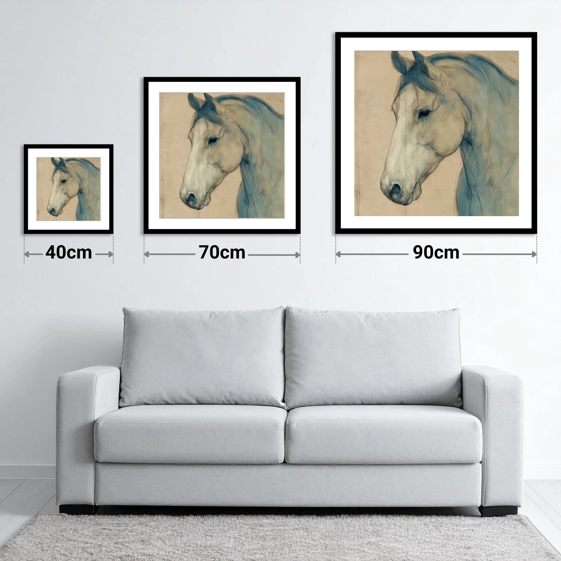 Parchment Profile Study - size guide showing 40cm, 70cm and 90cm art prints
