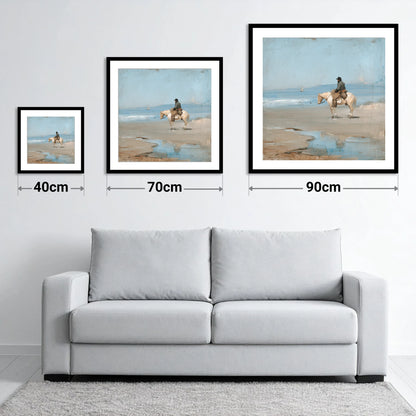 Coastal Hack at Low Tide - size guide showing 40cm, 70cm and 90cm art prints