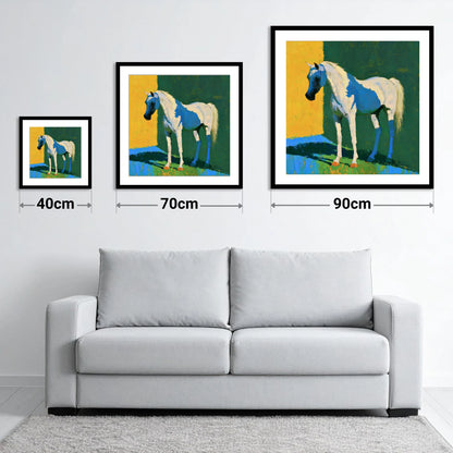 Grey Arabian in Vibrant Light - size guide showing 40cm, 70cm and 90cm art prints
