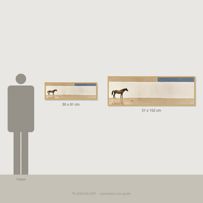 Minimalist Equine Horizon - panoramic size guide showing 30x91cm and 51x152cm