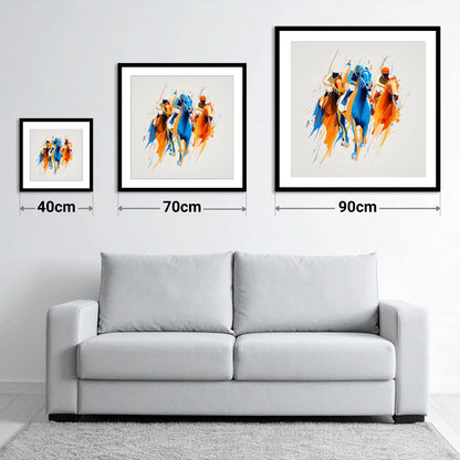 The Front Runners - size guide showing 40cm, 70cm and 90cm art prints