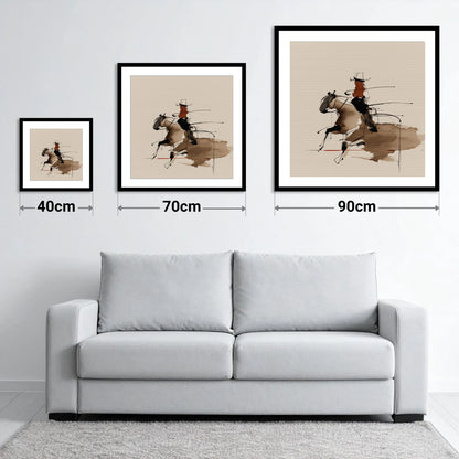 Fluid Western Motion - size guide showing 40cm, 70cm and 90cm art prints