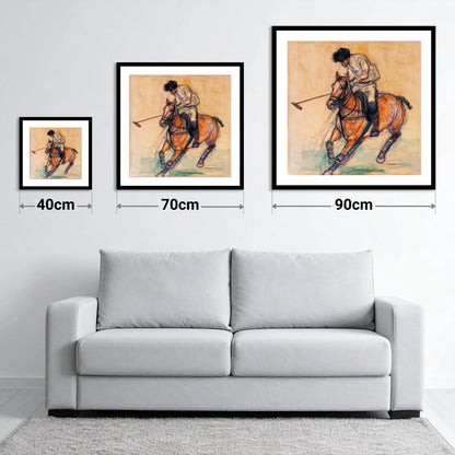 Heat of the Chukka - size guide showing 40cm, 70cm and 90cm art prints