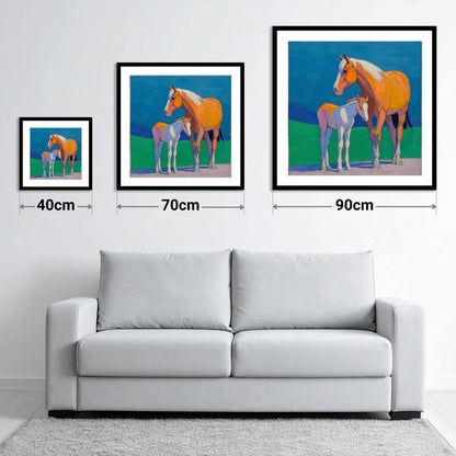 Vivid Summer Bond - size guide showing 40cm, 70cm and 90cm art prints